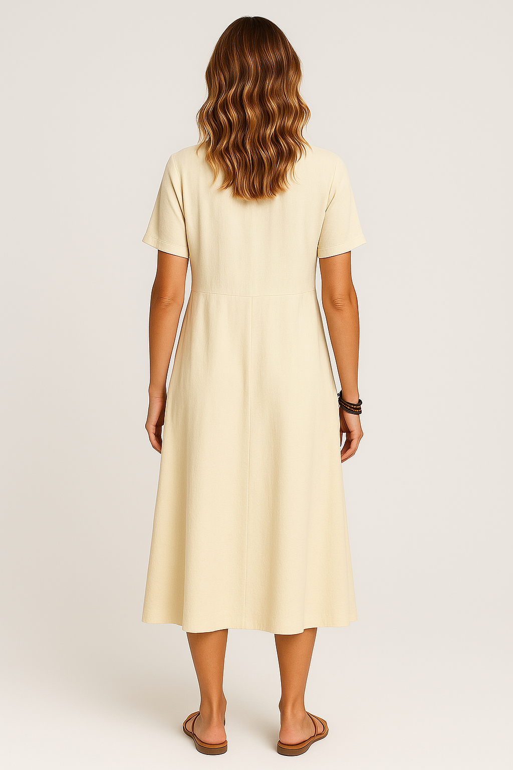 Vestido Giulia Midi Manga Curta Corte Amplo Decote Redondo
