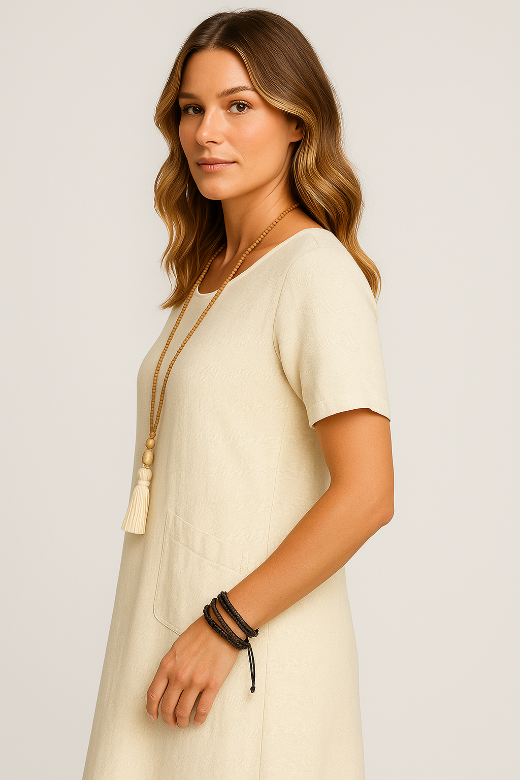Vestido Giulia Midi Manga Curta Corte Amplo Decote Redondo