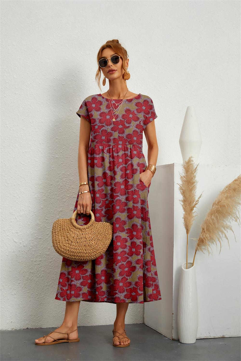 Vestido Bia Midi Manga Curta