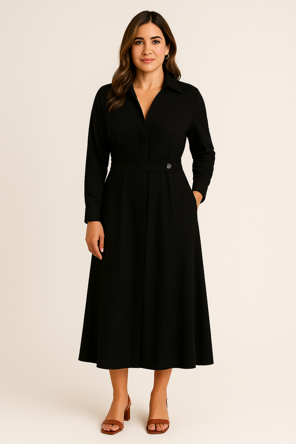 Vestido Dora™ Manga Longa Decote V