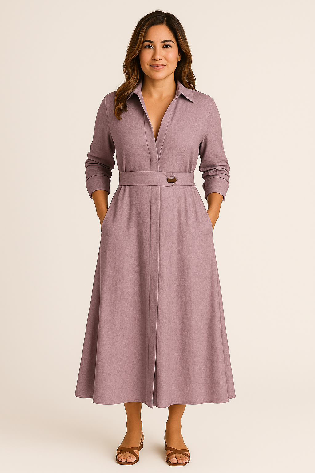Vestido Dora™ Manga Longa Decote V