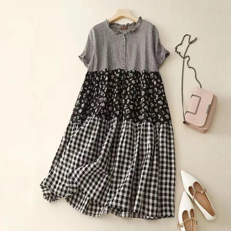 Vestido Marikita Midi Botões no Decote e Manga Curta