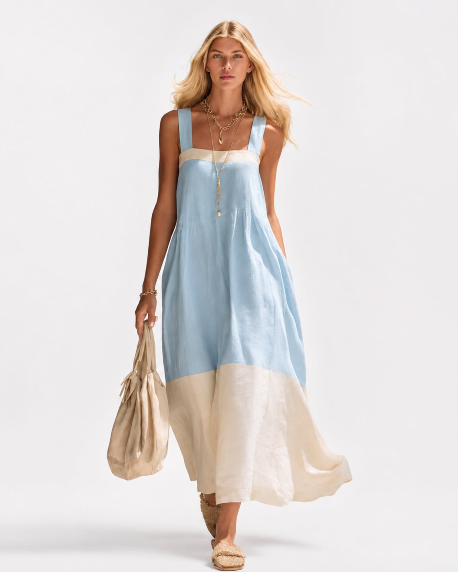 Vestido Serena Longo Bicolor Leve e Elegante.