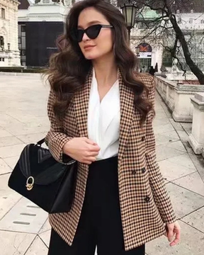 Blazer Helena Corte Alongado Tecido Xadrez