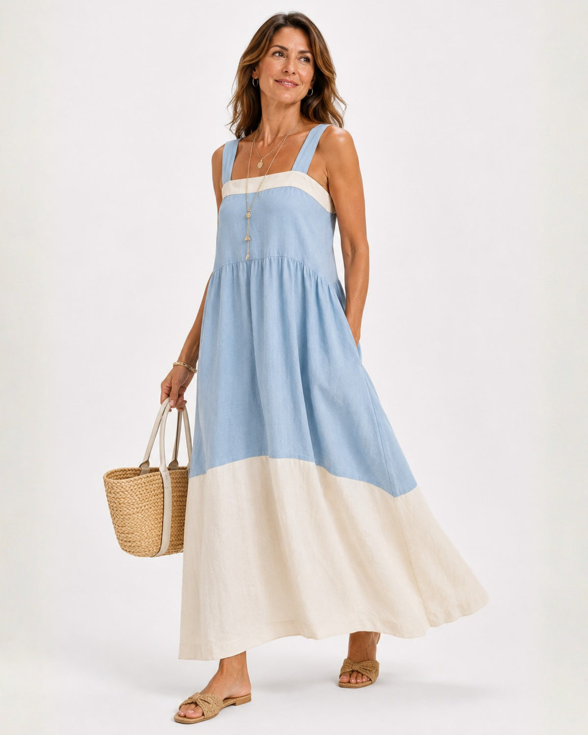 Vestido Serena Longo Bicolor Leve e Elegante.