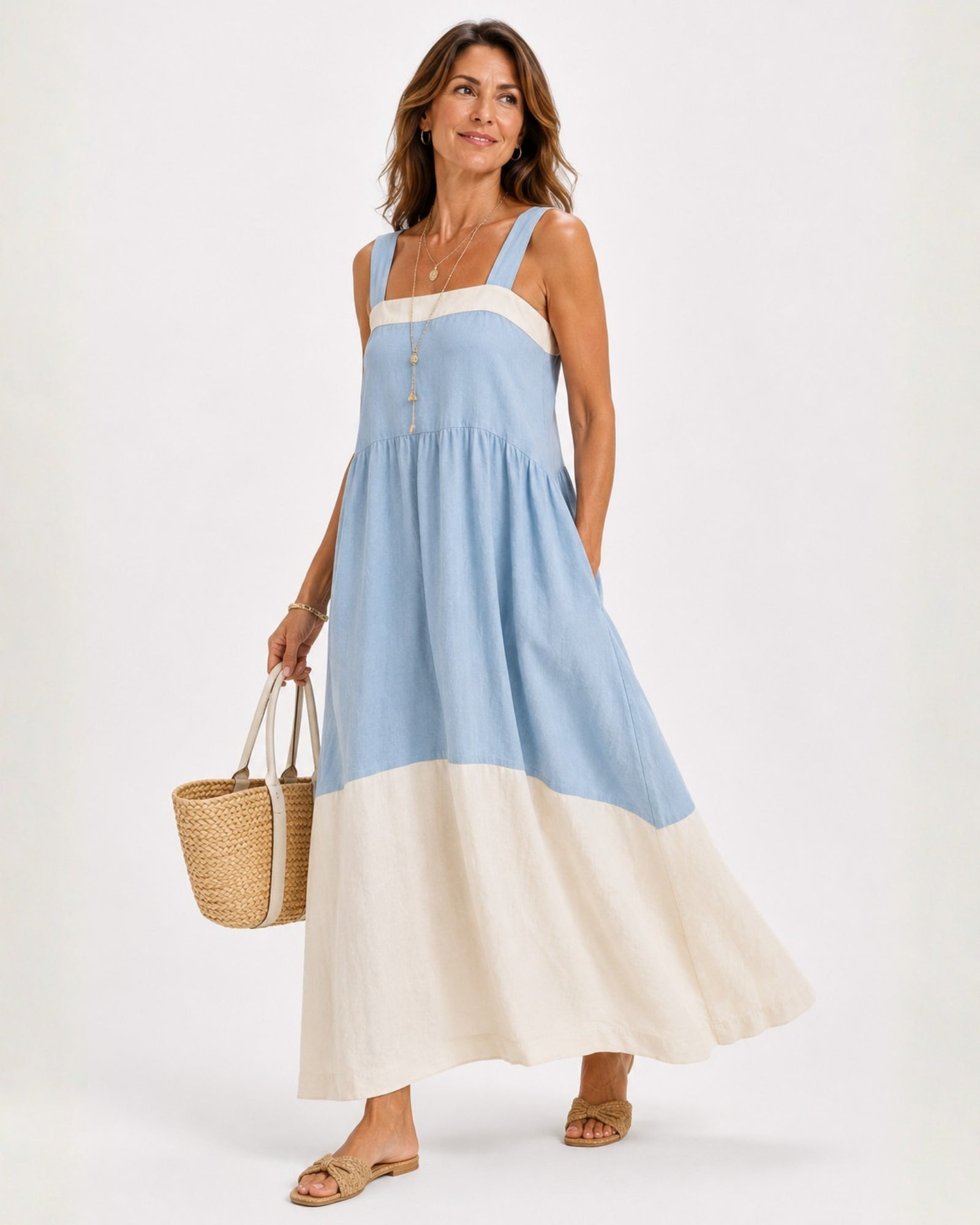 Vestido Serena Longo Bicolor Leve e Elegante.