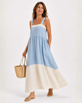 Vestido Serena Longo Bicolor Leve e Elegante.