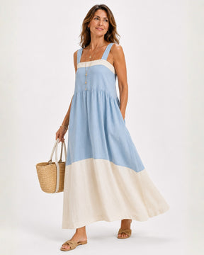 Vestido Serena Longo Bicolor Leve e Elegante.