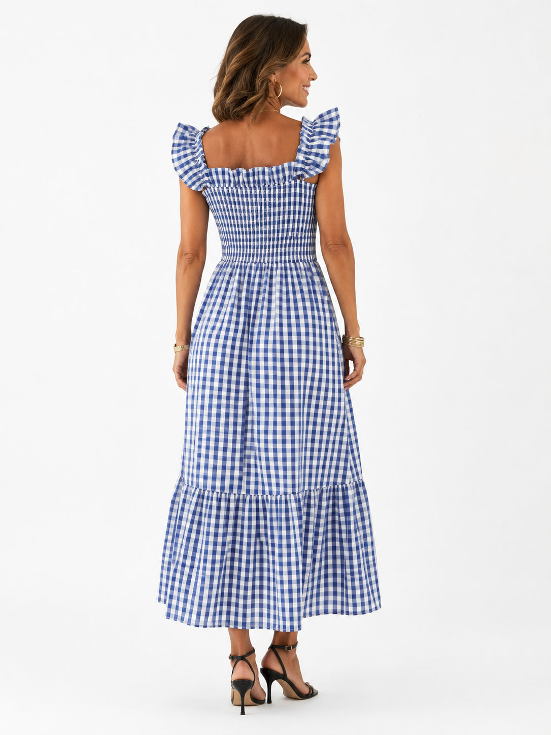 Vestido Layla Midi Xadrez com Alças de Babados