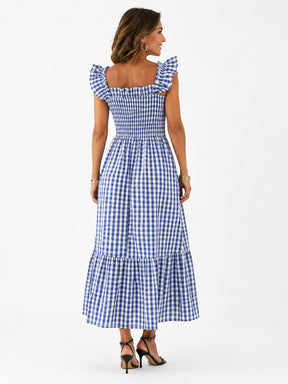 Vestido Layla Midi Xadrez com Alças de Babados
