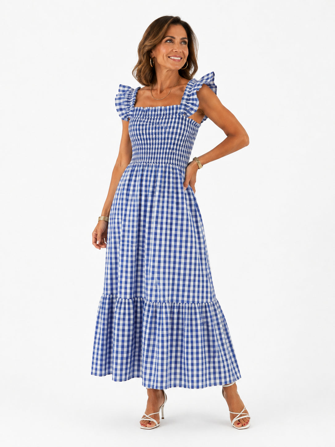 Vestido Layla Midi Xadrez com Alças de Babados
