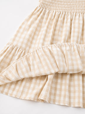 Vestido Layla Midi Xadrez com Alças de Babados