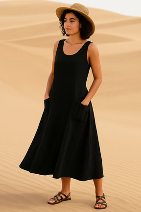 Vestido Isadora  Midi sem Mangas e Bolsos Frontais Black Friday
