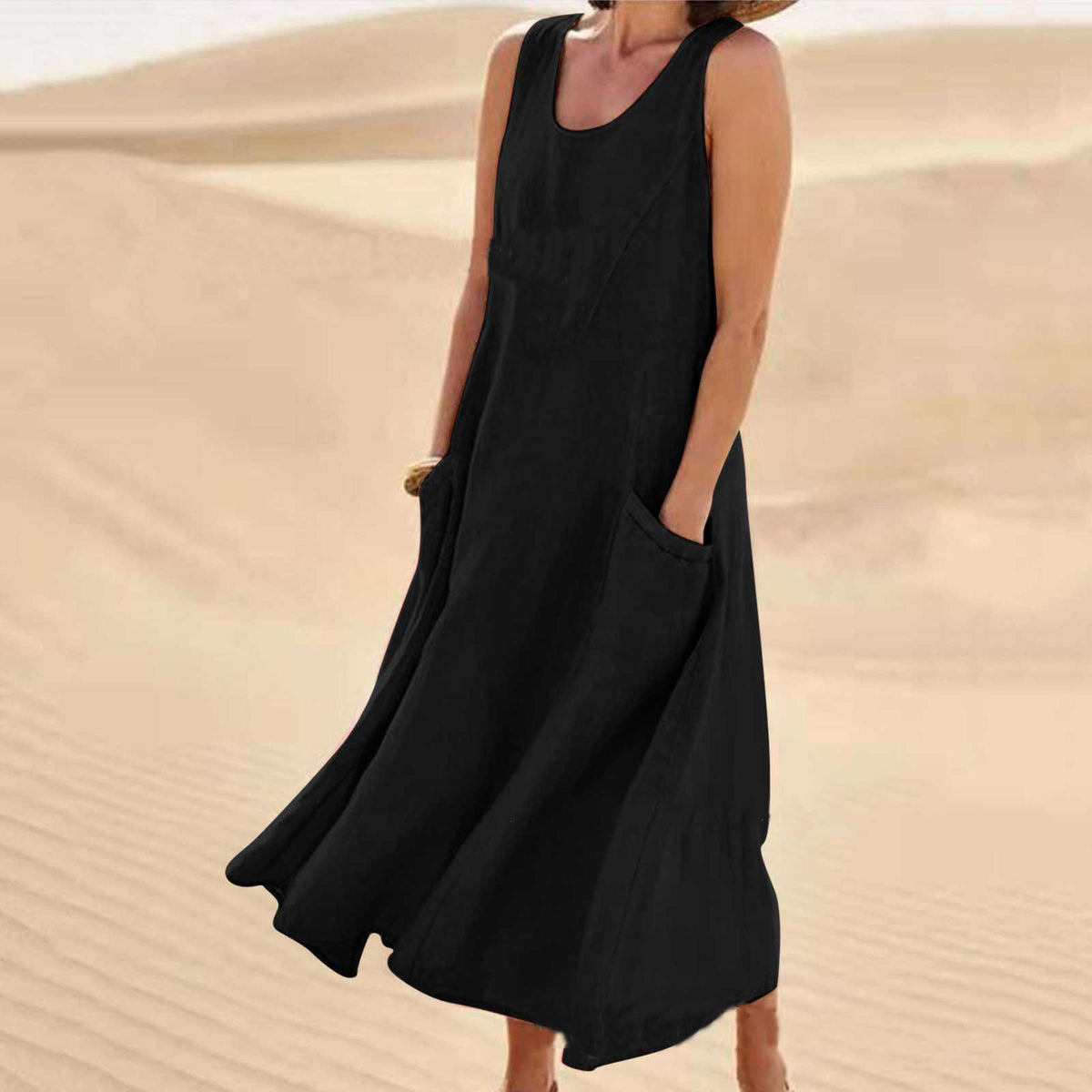 Vestido Isadora Midi sem Mangas e Bolsos Frontais [Promoção de Inverno]