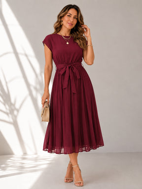 Vestido Camille Midi Plissado Elegância e Sofisticação.