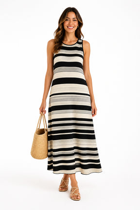 Vestido Marina Listrado Leve e Sofisticado