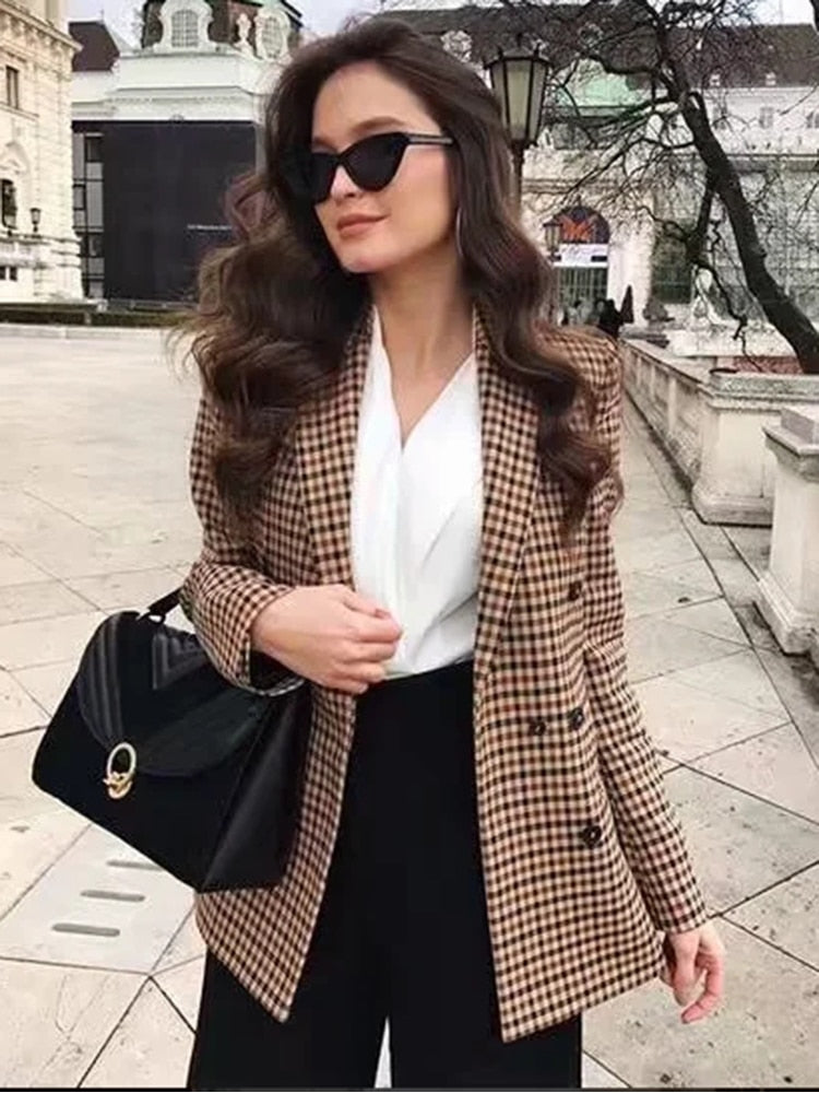 Blazer Helena Corte Alongado Tecido Xadrez