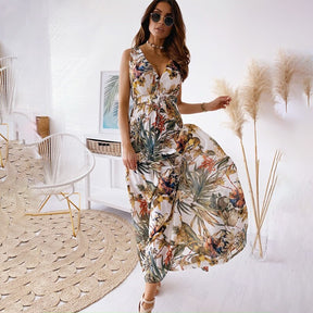 Vestido Flowers Estilo Casual Decote Profundo nas Costas