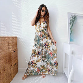 Vestido Flowers Estilo Casual Decote Profundo nas Costas